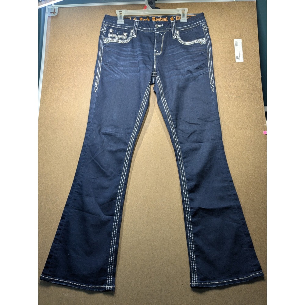 Rock Revival Amanda Easy Boot Dark Wash Rhinestone Embellished Jeans Size 29